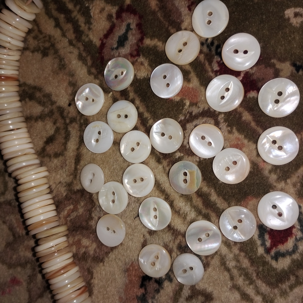 Geniune Antique 2 hole 1/2"  Mother Of Pearl White Shell Buttons.  12 Per Pack